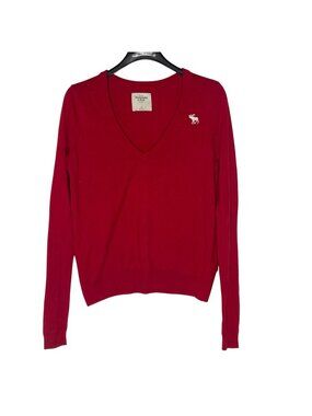 Abercrombie & Fitch Moose Embroidered Sweater Sz MED Extra Long Sleeves Preppy